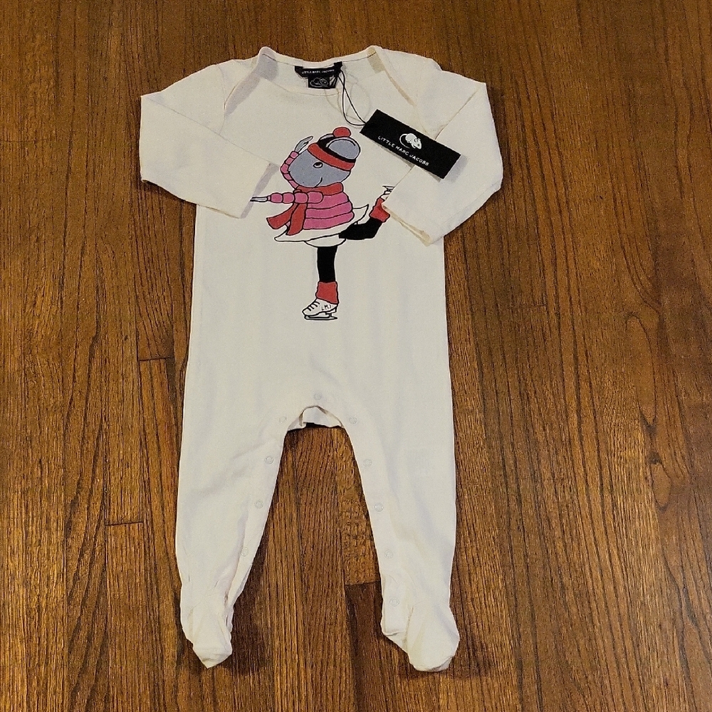 Little Marc Jacobs White Footies with Colorful Ice Skating Graphic